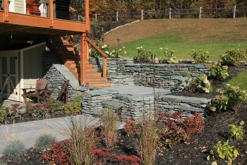 Stone wall, Terraced back yard, stone steps, retaining walls, landscape design